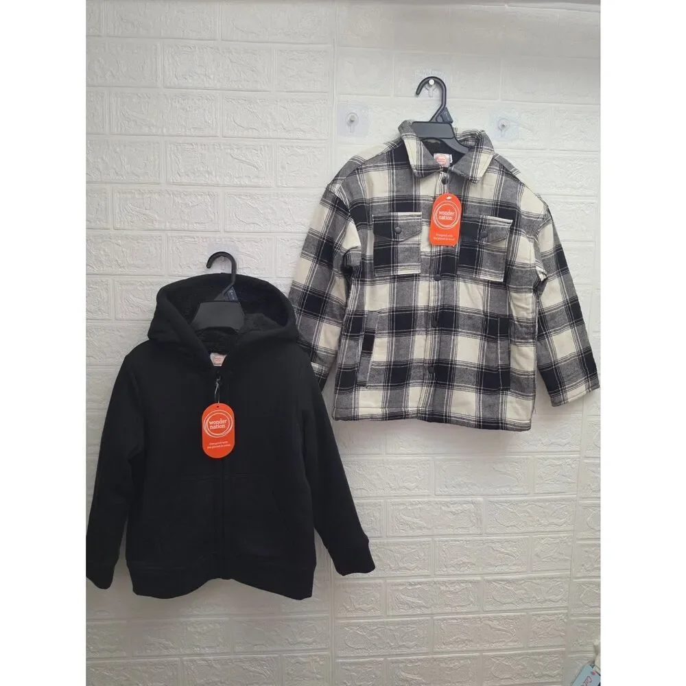 NWT Boys Wonder Nation XS 4/5 Sherpa-Lined Hoodie & Shacket Jacket Lot of 2 Warm
